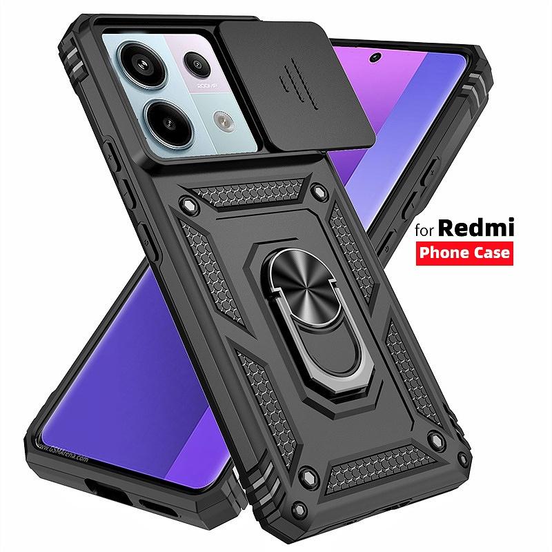 Противоударный бронированный чехол для Redmi Note 13 Pro 5G 4G Note13 13C Xiaomi 13T 14T Pro Защита объектива со сдвижной шторкой Магнитное кольцо-держатель