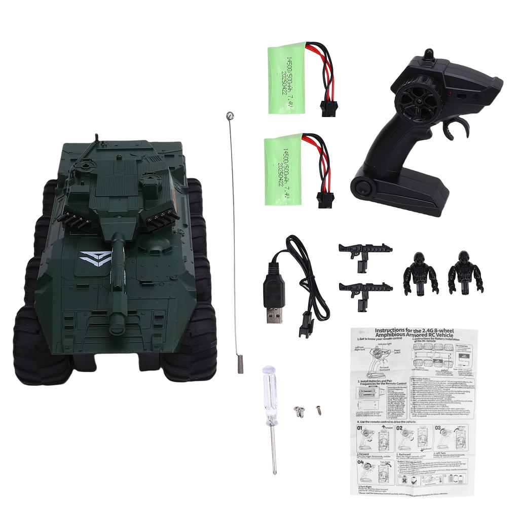 8WD RC Tank Toy, 1 32 Scale 2.4Ghz Amphibious All Terrain Remote Control Vehicle, 360 Degrees  Rotating Crawler Car for