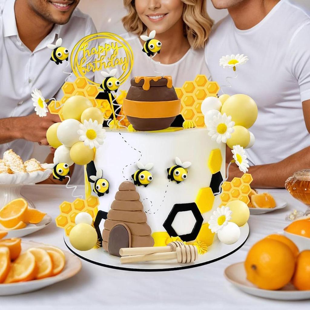 35x Bee Cake Toppers Honey Jar Topper Theme Party Decoration for Gender Reveal First