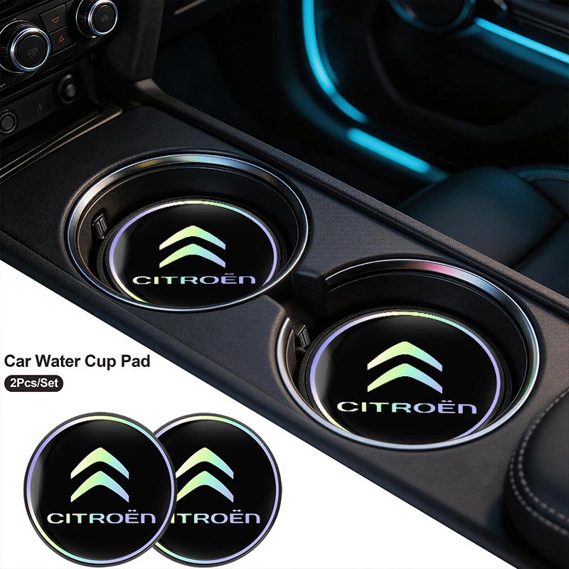 ATK2 2Pcs Laser Car Coaster Cup Holder Mat with Color Gradient Effect For Citroen C4 C3 C5 C5X e-C4 X e-C3 C-Elysee Berlingo C1 C6 C2