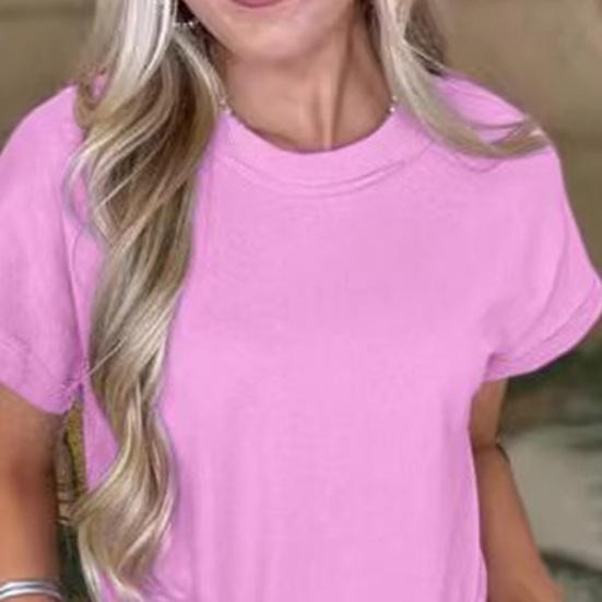 Женское платье-футболка с коротким рукавом, повседневное короткое платье с круглым вырезом и карманами, летнее мини-платье-футболка