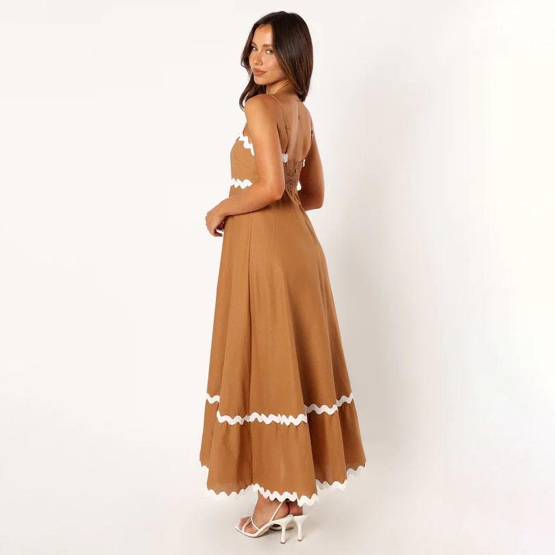 Летний стиль, сплошной цвет, кружево, элегантное платье с лямкой на шее, большие качели, платья