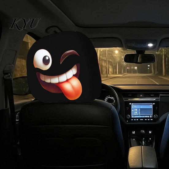Universal Fit Headrest Covers 2Pcs Spooky Car Covers, Cartoon Evil Face Auto Seat Funny Accessories Protectors, Elastic Protectors for Cars