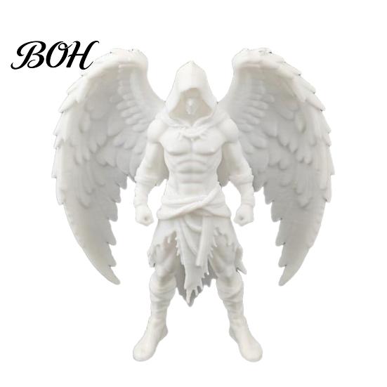 Space-saving Desk Accessory 3D Printed Dark Angel Statue, Gothic Hooded Figurine, Detailed Compact Bookshelf Decor Winged for Home Office, Edgy