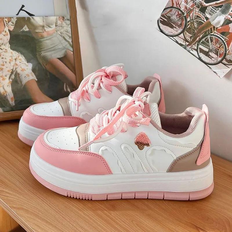 Dopamine Dressing Женские кроссовки на платформе, дышащая кожа, повседневная обувь на шнуровке, милые туфли на плоской подошве для девочек, спортивная обувь для студентов