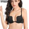 Women's Half-cup Bra Set Sexy Gather U-shaped Bra Simple Glossy Brassiere Top Thin Bottom Thick Underwear Set Adjustable Low-cut Off Shoulder Bra Set