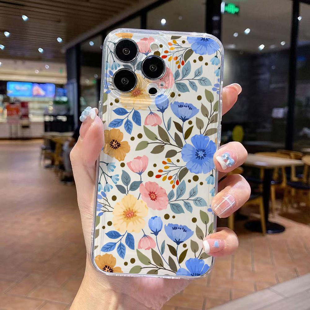 Модный Чехол для Телефона с Цветочным Узором для iPhone 17 Air 16 15 14 Plus 13 12 11 Pro Max X Xs XR 8 e Мягкий Прозрачный Чехол из ТПУ