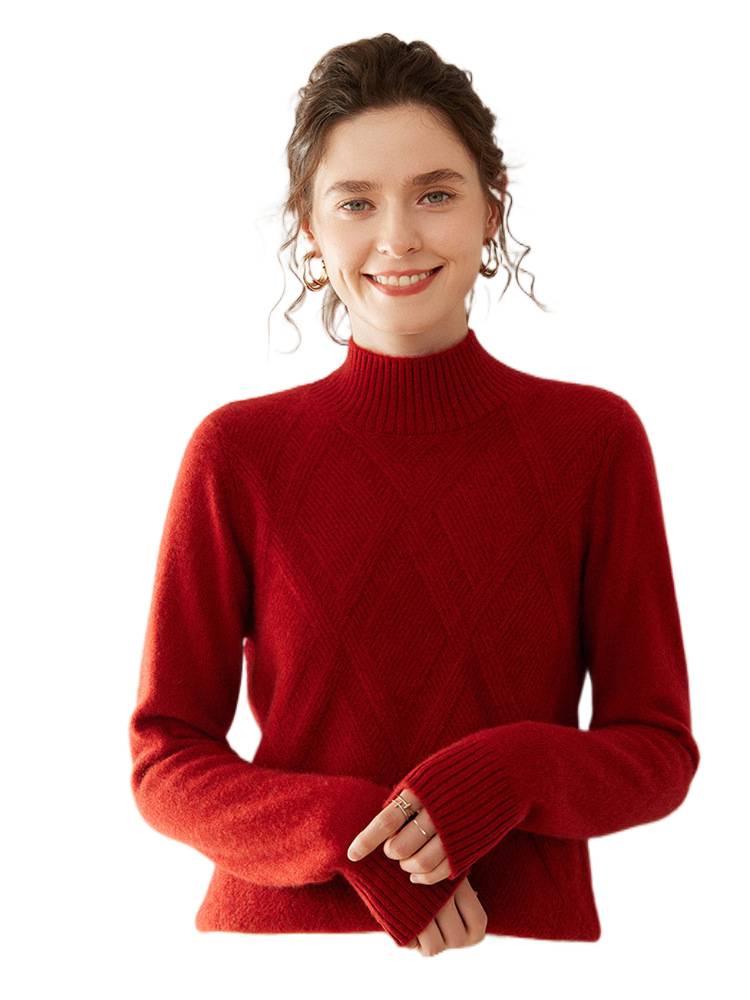 Women's 2025 Fall/Winter Seven-Stitch Cashmere Half-High Neck Long Sleeve Pullover Sweater