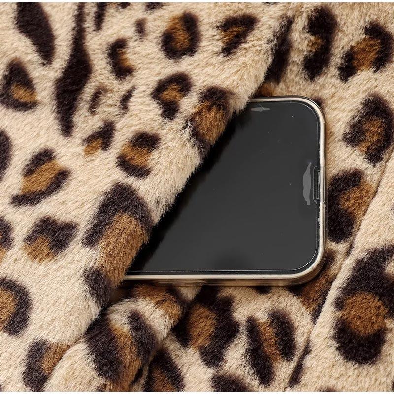 Свободные леопардовые принты искусственный мех пальто женские винтажные лацканы меховые карманы утолщенные осень зима мода леди пальто