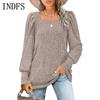 INDFS Женская мода Повседневный Однотонный Принт Весна Осень Длинный Рукав Квадратный Вырез Пуловеры и Длинные Рукава
