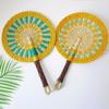 Vintage Seagrass Woven Fan Colorful Striped Patterns Cattail Fan Hand Braided Fan School/Office