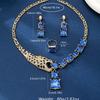 Leopard Blue Diamond Jewelry Set Gold Plated Panther Pendant Choker Earrings Ring Wild Luxury Women Accessories