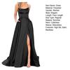 Evening Dress Spaghetti Strap High Slit Off Shoulder Backless Sleeveless Side Pockets A-line Floor Length Satin Pure Color Prom Banquet Party
