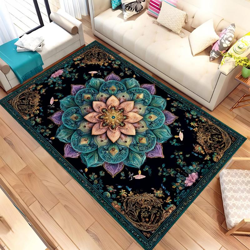 Boho Color Mandala Flower print Rug,living room sofa rug,bedroom bedside floor mat,entrance hallway Entry Door Mat,Washable Rug