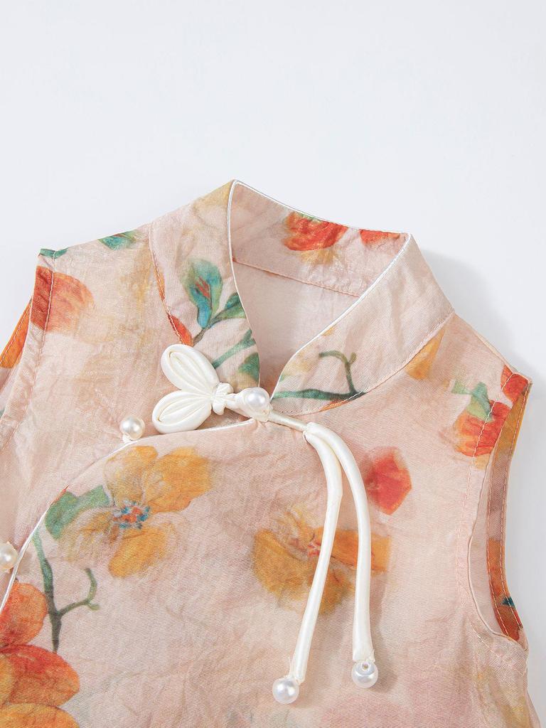 Летний ханьфу для девочек 2025: Новый топ в китайском национальном стиле и брюки широкого кроя, детский костюм-двойка.