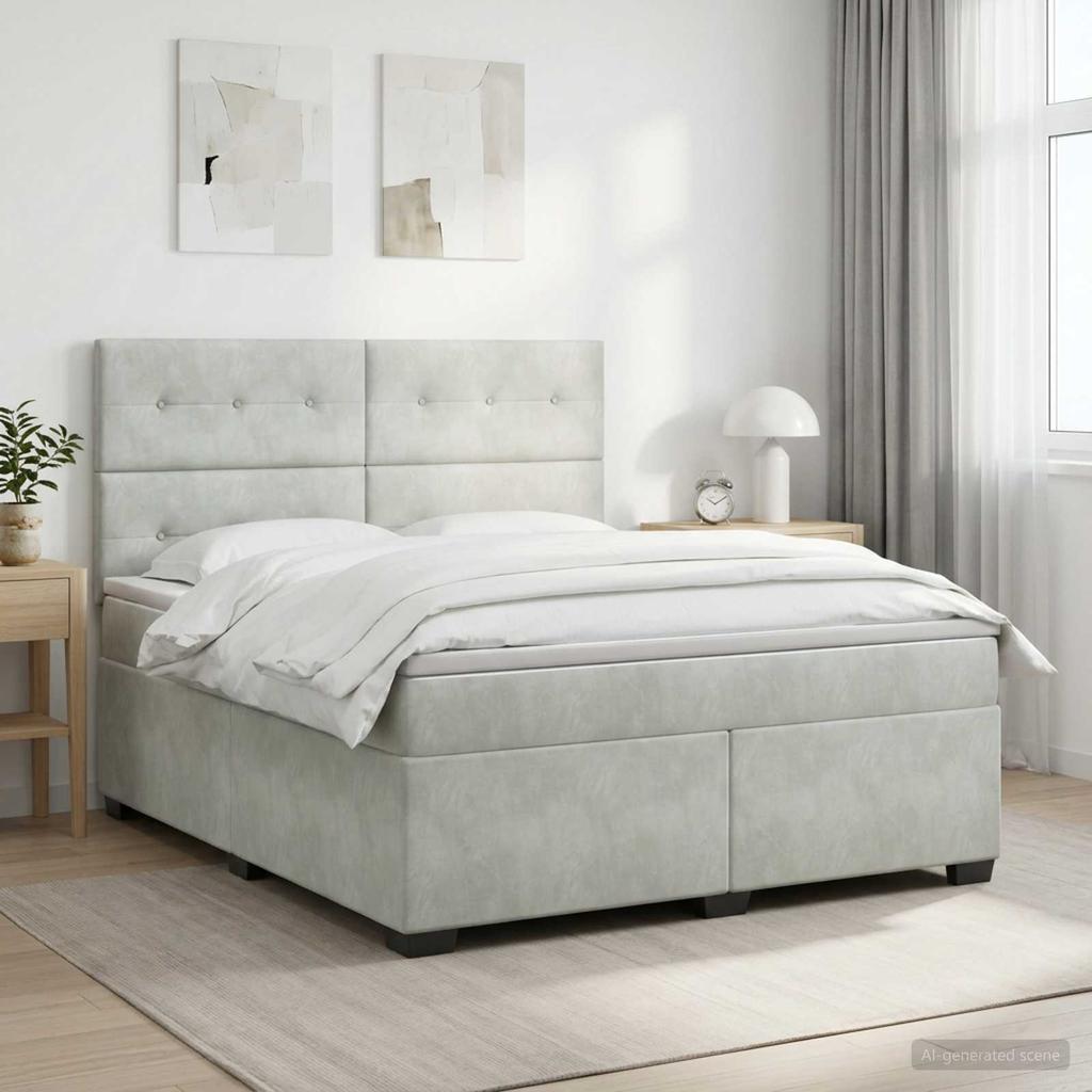 Box Spring Bed with Mattress Light Grey 140 x 190 cm Velvet