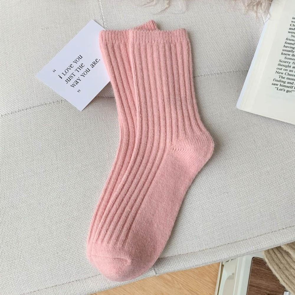 1 Pair Comfortable Thermal Crew Socks Solid Color Knitting Socks Fashion Wool Socks  Winter Autumn