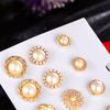 6Pairs/Set Women Round Hoop Jewelry Zircon Pearl Ear Stud Embroidery Rose Drop Dangle Earrings