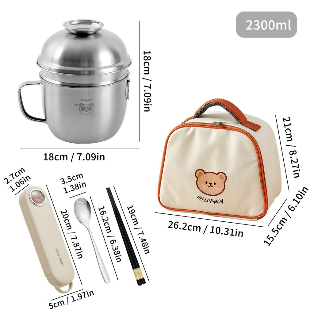 Двухслойный ланч-бокс из нержавеющей стали 304 с крышкой, портативные контейнеры для еды большой емкости, подогреваемая миска для лапши рамэн