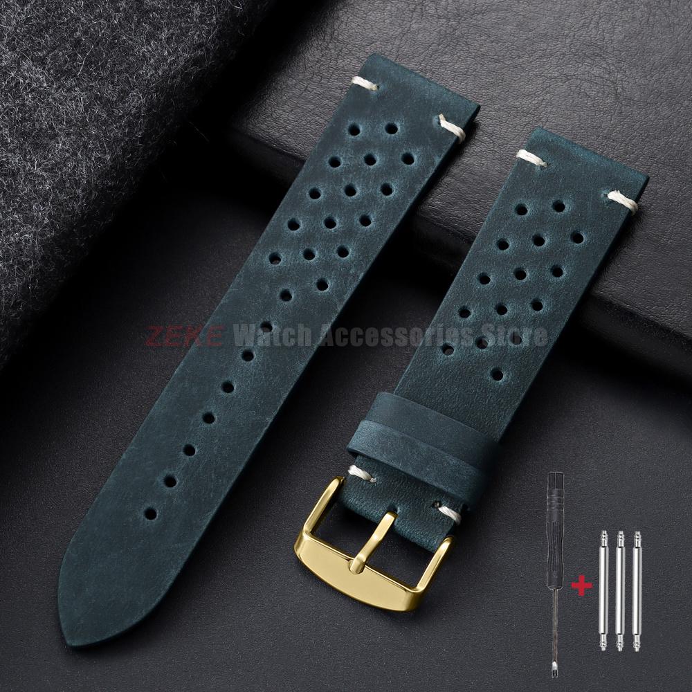Watchband 18mm 19mm 20mm 21mm 22mm 24mm Handmade Stitching Cowhide Strap for Omega Men Perforated Breathable Wristband for Seiko