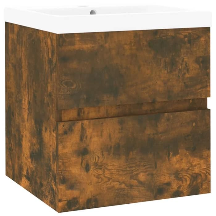 VidaXL Vanity Unit with Integrated Basin Under-Sink Cabinet Bathroom Storage Unit Home Smoked Oak Wood 3152858