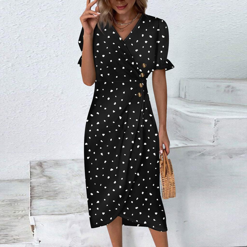 Beach Dresses For Women Spring Summer Elegant Wrap V Neck Floral Boho Dress Flowy Ruched Hawaiian Maxi Dress