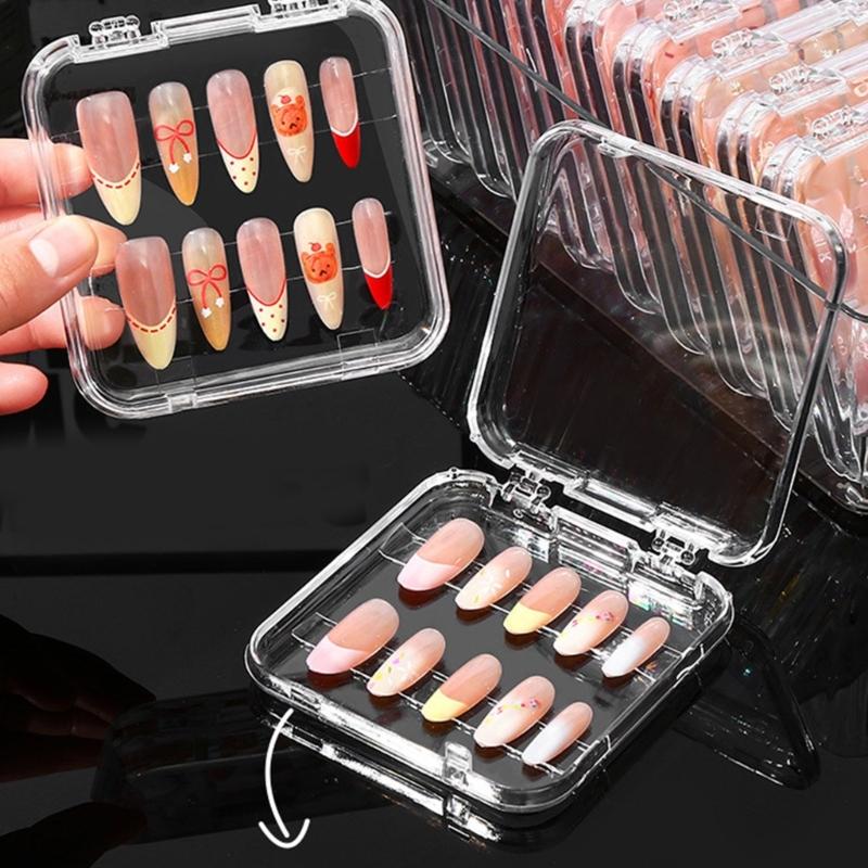 10Pcs Clear Press On Nail Organizer Case For Nail Art Business And Salon Storage False Nail Display Acrylic Box