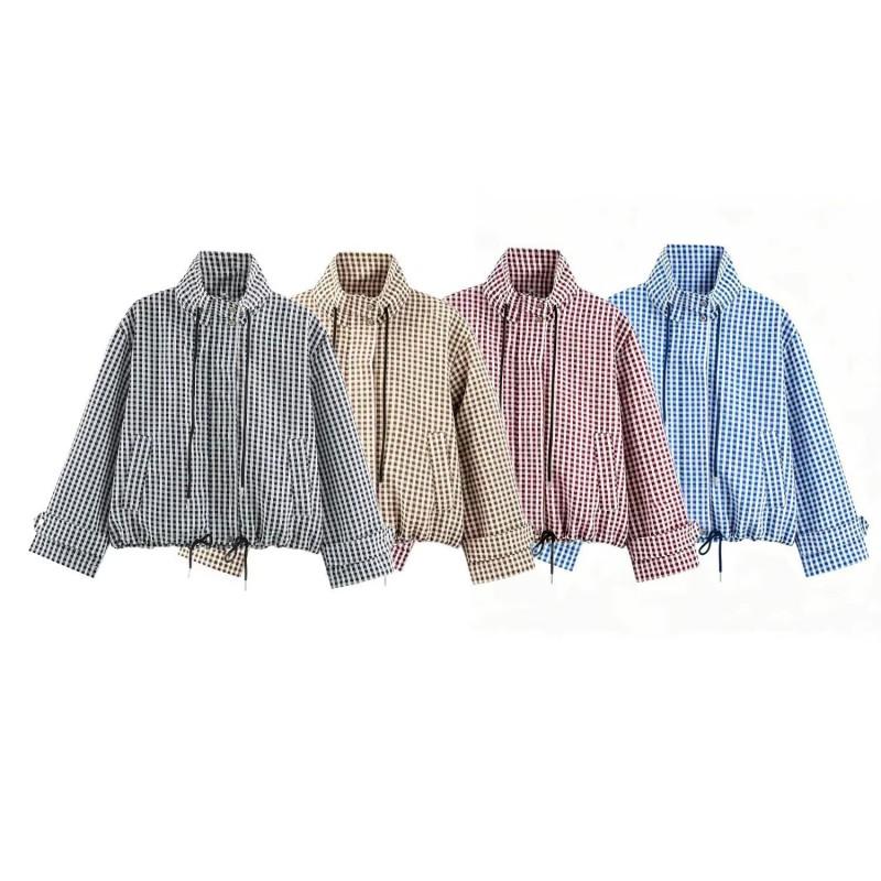 Womens Oversized Plaid Pilot Jacket 2026 Casual Loose Fit Long Sleeve Zipper Coat