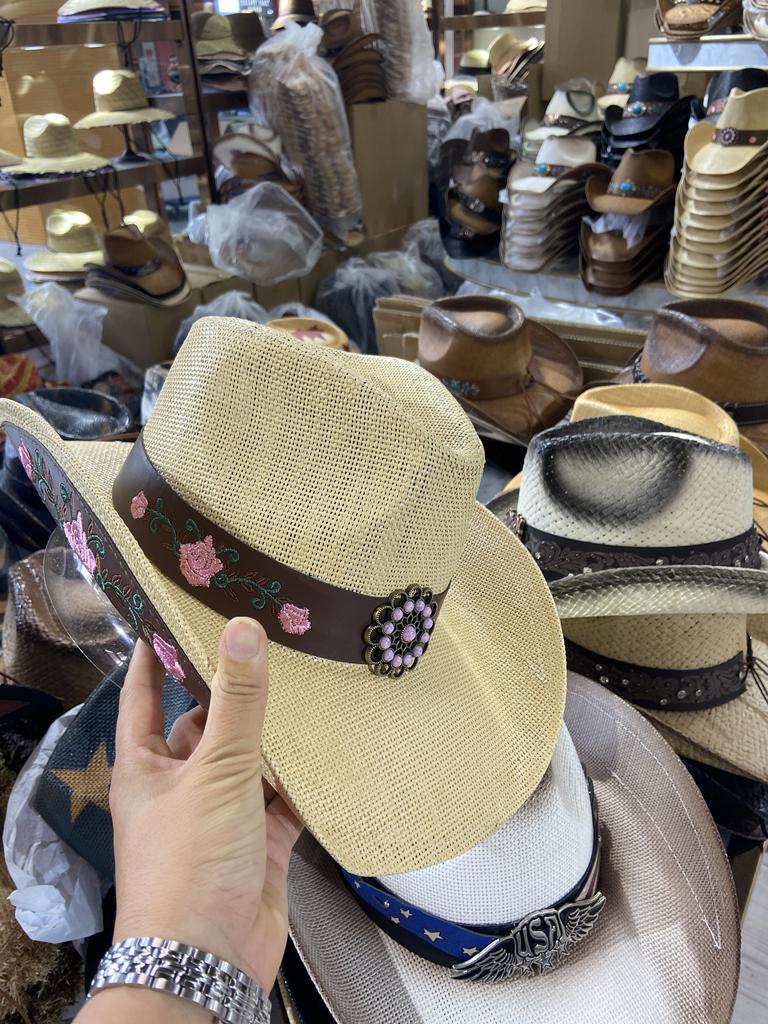 Three-dimensional Embroidery Handmade Straw Hat Western Cowboy Hat Men Cap Outdoor Women Hat Light Luxury