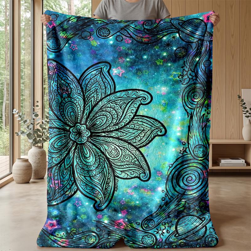 Galaxy Flower Art Theme blanket Lightweight Warm Flannel Blanket Decorative Throw Blanket for Home Decoration