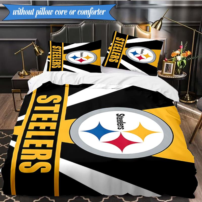 Pittsburgh Steelers Logo Art 3pcs Bedding,Including 1pc Duvet Cover And 2pcs Pillowcases Perfect for Christmas,Ideal for Bedroom, Dormitory