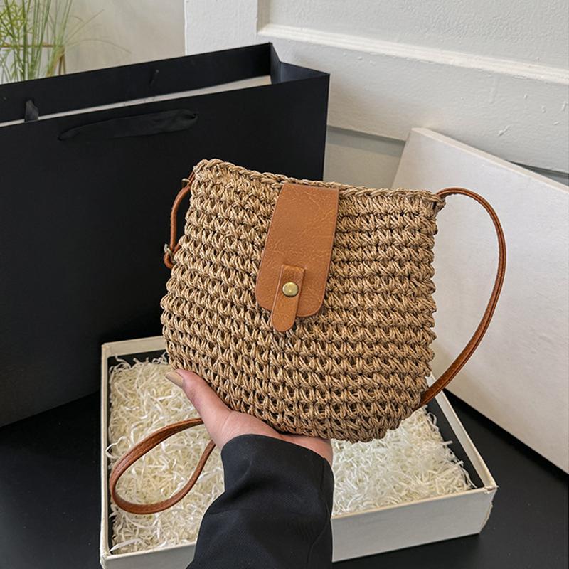 New Summer Grass Woven Bag for Women Beach Crossbody Bag Designer Shoulder Bag Small Flap Purses and Handbags