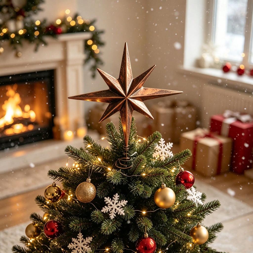 Vintage Distressed Octagonal Star Christmas Tree Topper, Perfect for Home Decoration and Holiday Gifts.