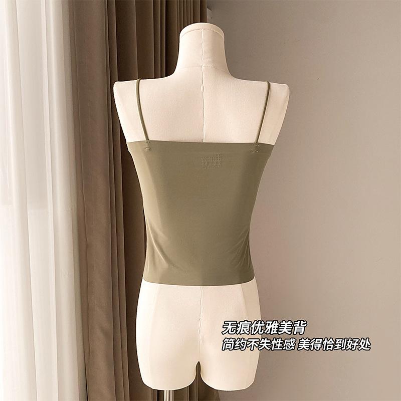 Ice silk seamless small suspender women's vest summer thin style with chest pad, beautiful back backing, anti-light tube top women