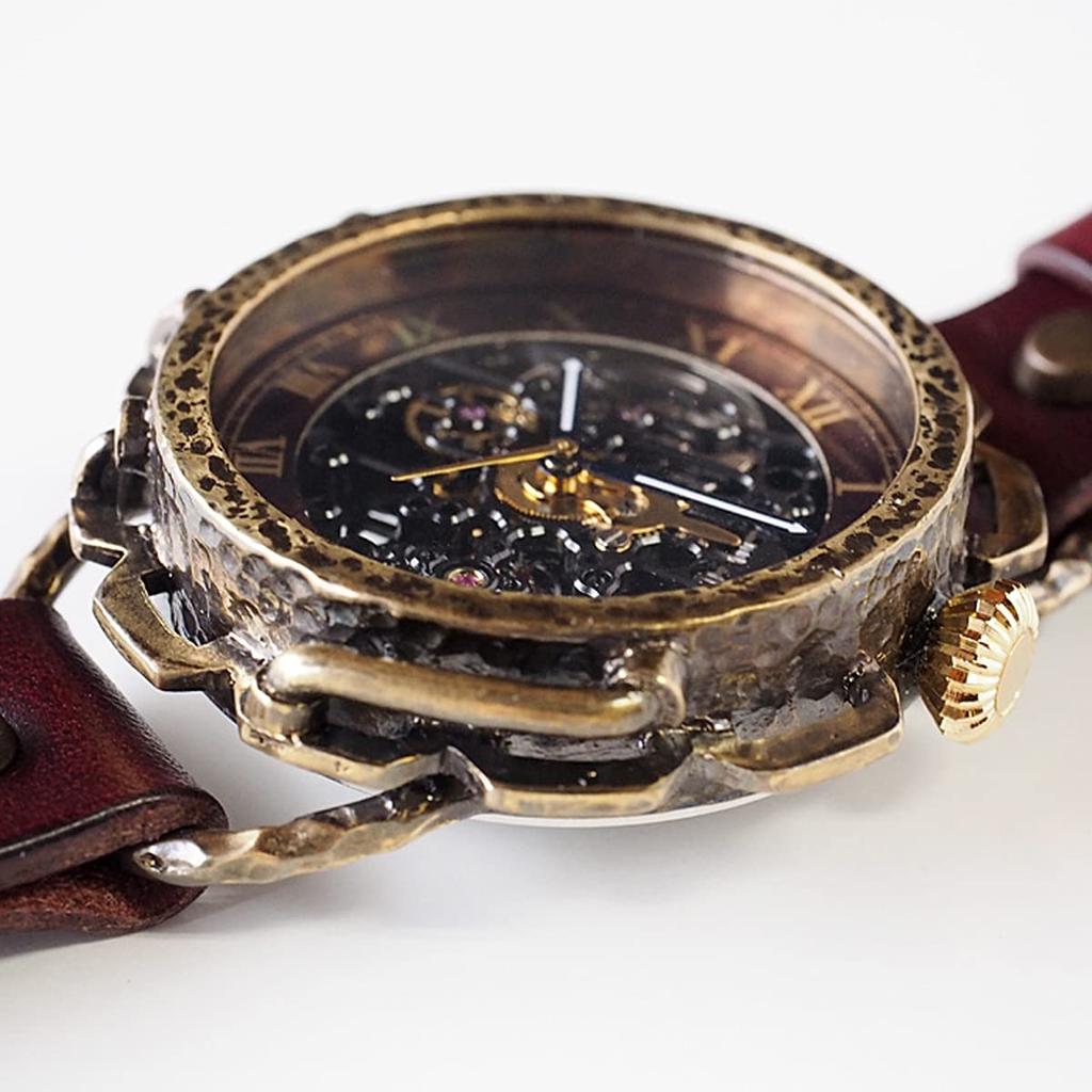 KINO Часы ручной работы Автоматические Скелетон Задняя крышка Кинопанк Черная латунь Винно-коричневый [K-18-BR-WI]
