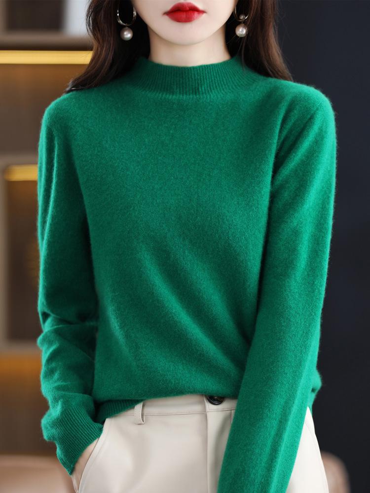 Women's Classic Slim-Fit Half-High Neck Knit Sweater - Versatile Autumn/Winter Base Layer
