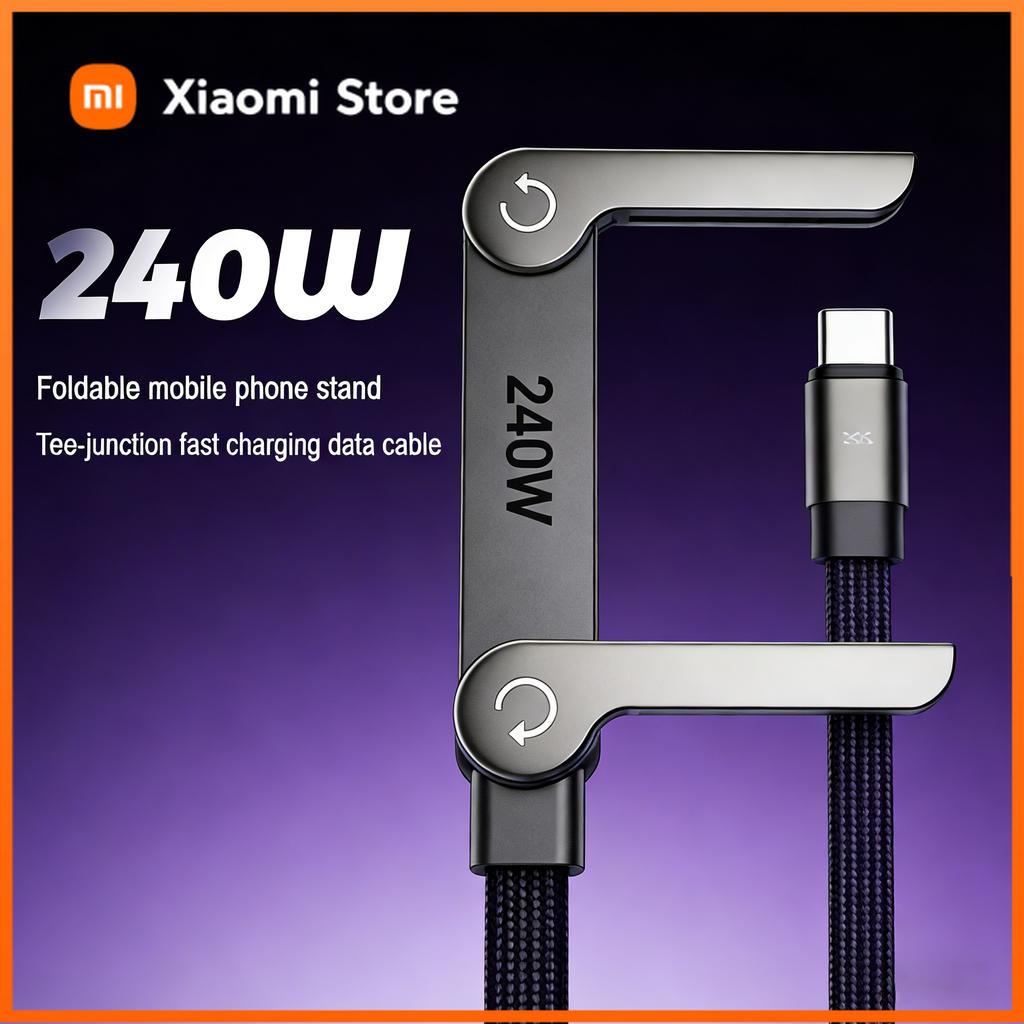 Xiaomi 240/65 Вт Быстрая зарядка Складная подставка Кабель для передачи данных 2-в-1 Провод для данных Складная подставка для телефона и планшета Type-C на Type-C / USB-A на Type-C