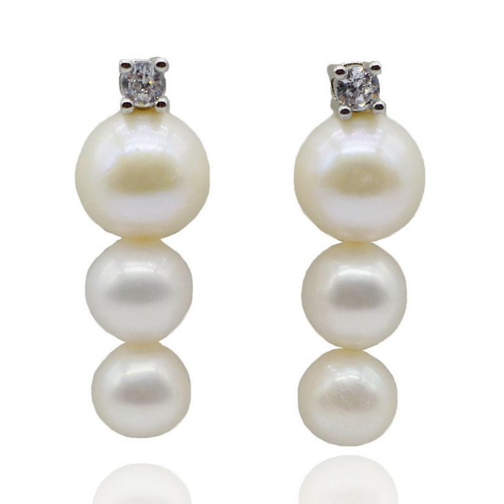 Pearl Stud Earrings Round Natural Pearl Sterling Silver Stud Earrings Arrangement Ball Pendant Long Ladies Stud Earrings