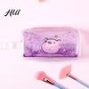 Cute Cartoon Pencil Case Shiny Transparent PVC Makeup Bag Waterproof Travel Cosmetic Wide Edge Storage Pouch Glitter Sequin for Pens Brushes Quicksand