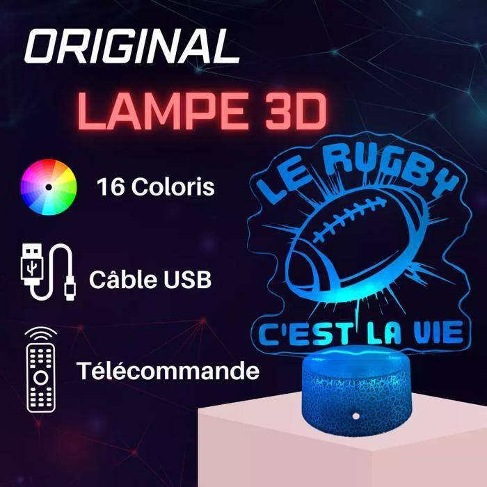 Lampe De Chevet 3D LED - Rugby - Multicolore - Tactile - Télécommande - Décorative