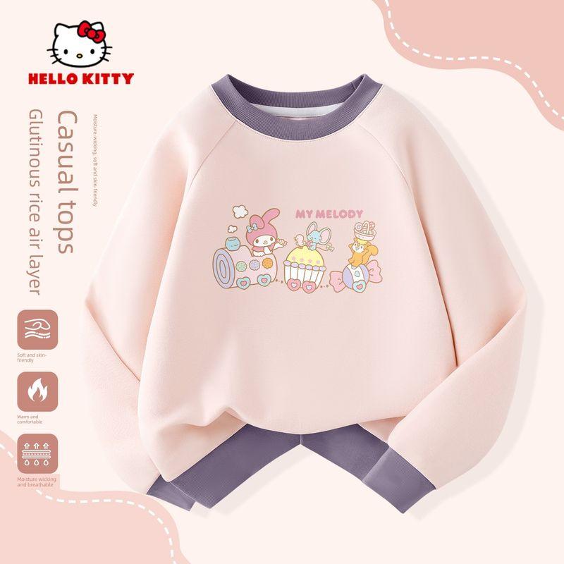 Hello Kitty Girls' Long-Sleeved T-Shirt, Kidsren's Base Layer Shirt, Pink Sweatshirt, Color-Blocked, Stylish Little Girl's Top, Spring