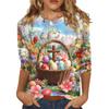Women's Fashion Loose Casual Seven Sleeve Printed Round Neck Top