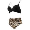 Женская сексуальная майка с леопардовым принтом и V-образным вырезом, бикини с высокой талией, купальник из двух частей