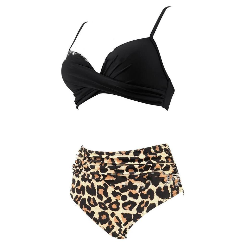 Женская сексуальная майка с леопардовым принтом и V-образным вырезом, бикини с высокой талией, купальник из двух частей