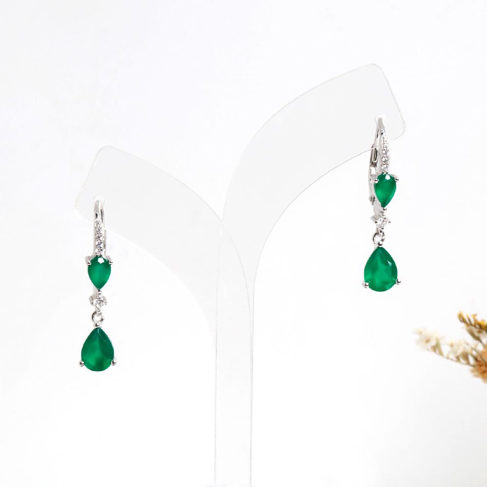 Bolaijewelry Простые легкие роскошные дизайнерские серьги из натурального зеленого агата 925 пробы из серебра Модные женские ювелирные украшения на каждый день в подарок