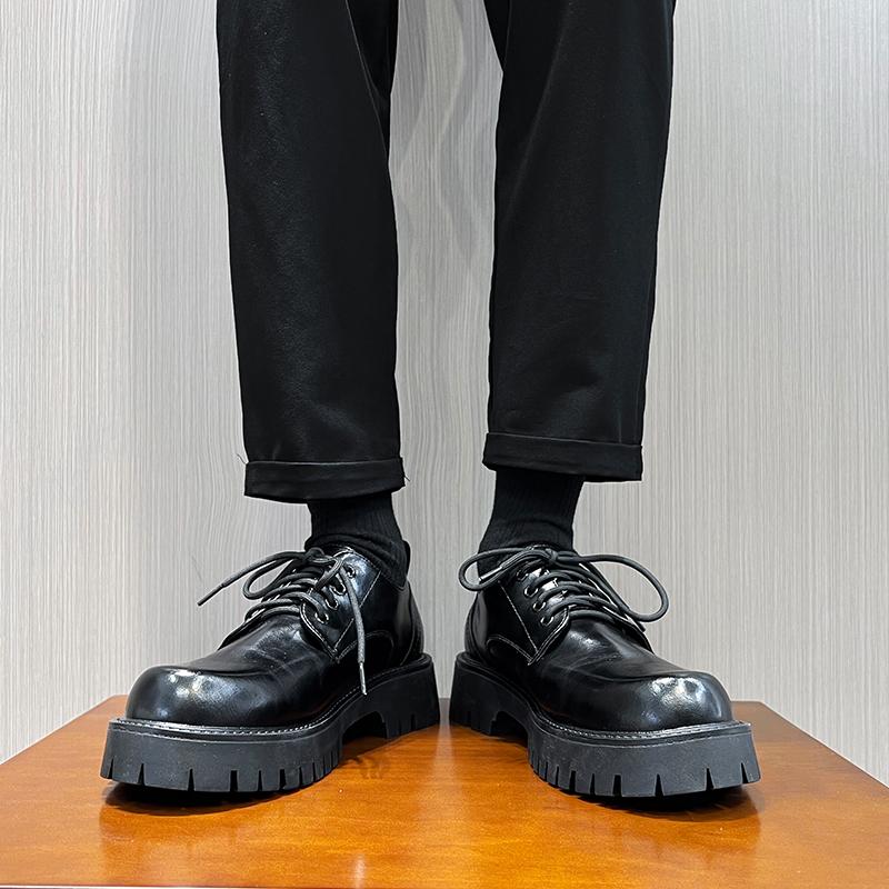 Мужские корейские кожаные туфли-оксфорды на платформе, тапочки на толстой подошве, гоночные повседневные кроссовки с квадратным острым носком, формальная обувь для платья