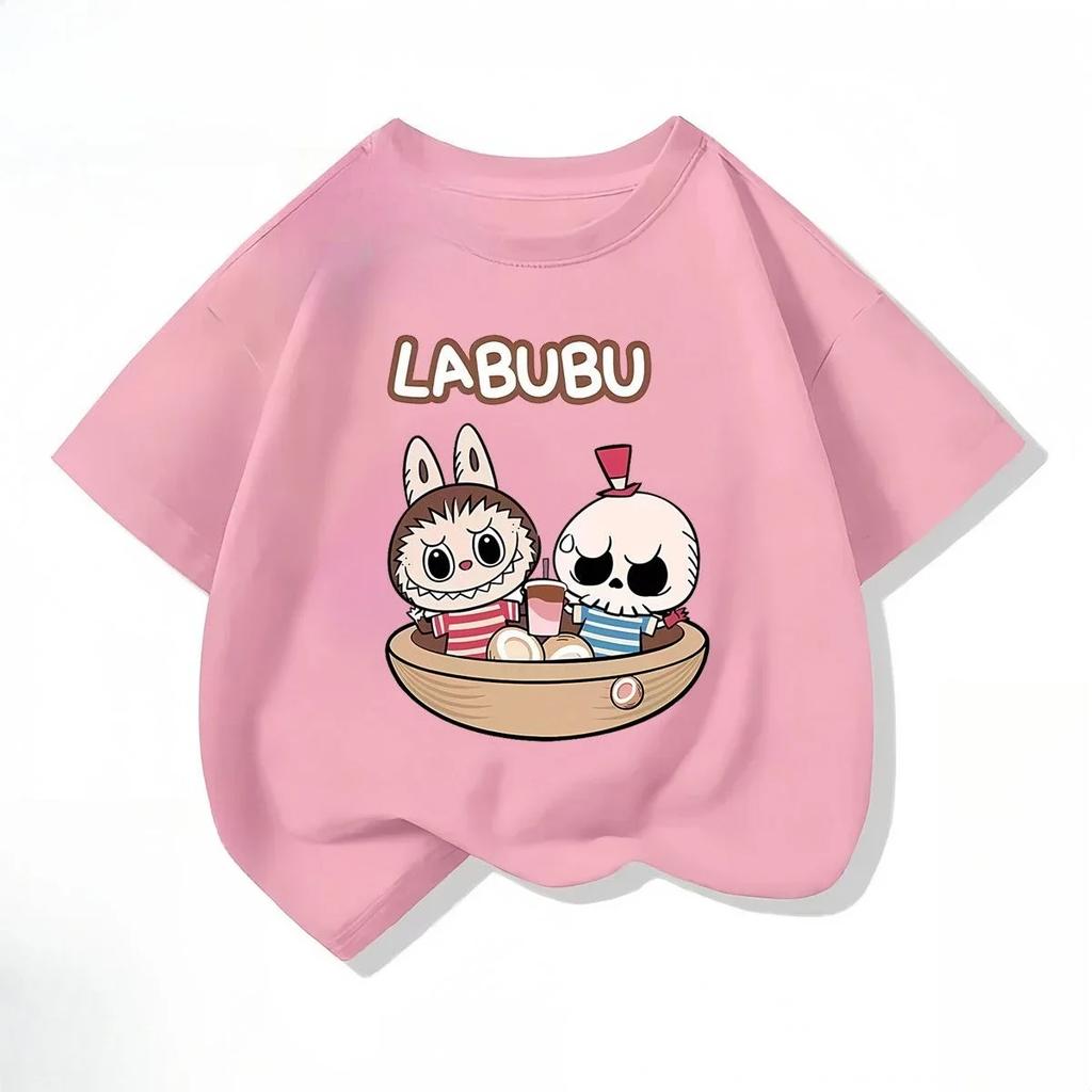 Labubu Летняя Милая Мультяшная Принтованная Детская Футболка Повседневная Модная С коротким рукавом Каваи Топ Детская Футболка для Мальчиков и Девочек Смешная Одежда