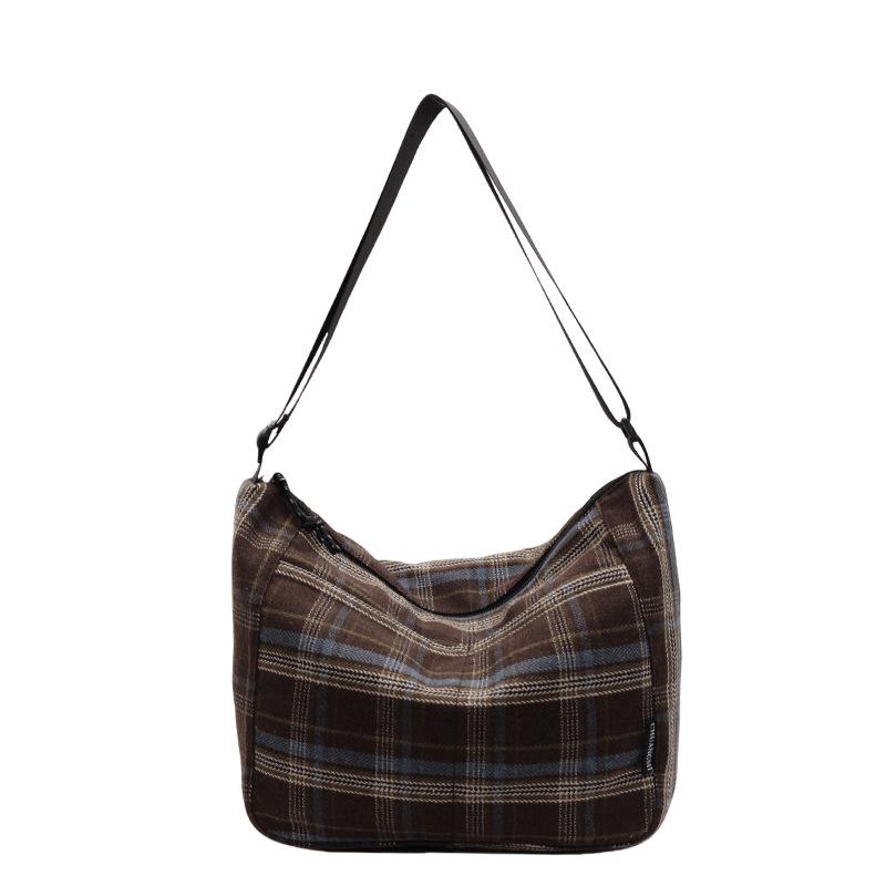 Осенне-зимняя ретро-сумка-пельмень в клетку для женщин, японская сумка-мессенджер для подростков, учеников младших классов средней школы, повседневная сумка на плечо