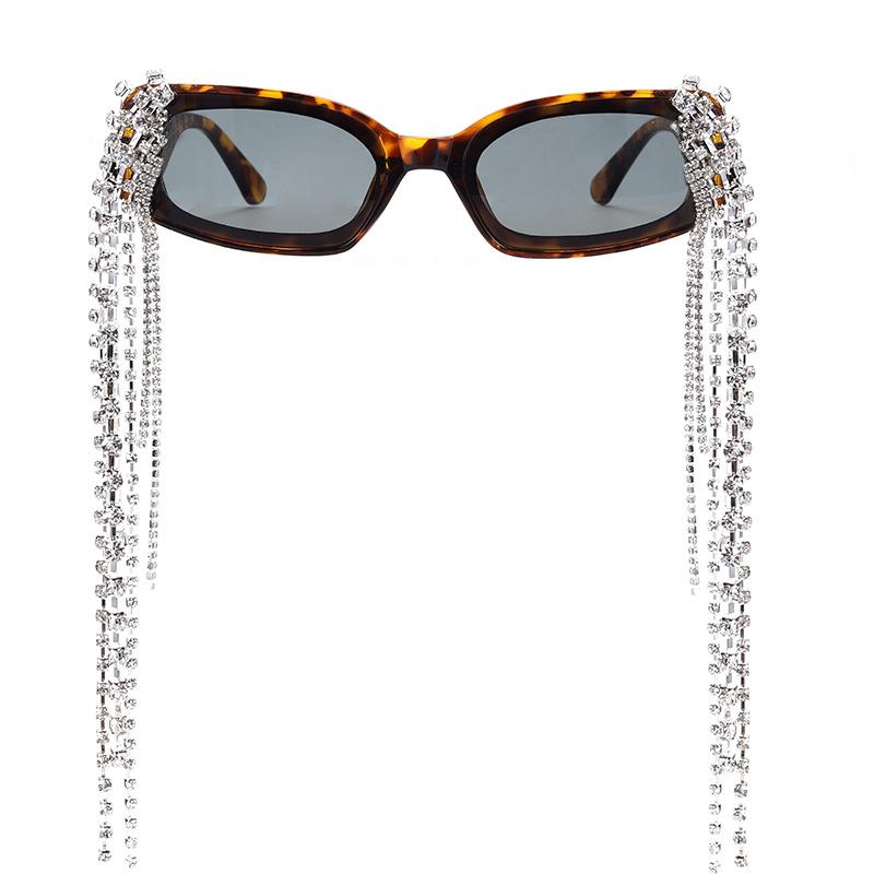European and American style square-framed sunglasses with hand-applied rhinestones and tassels, unisex, jelly-colored, trendy street-style eyewear