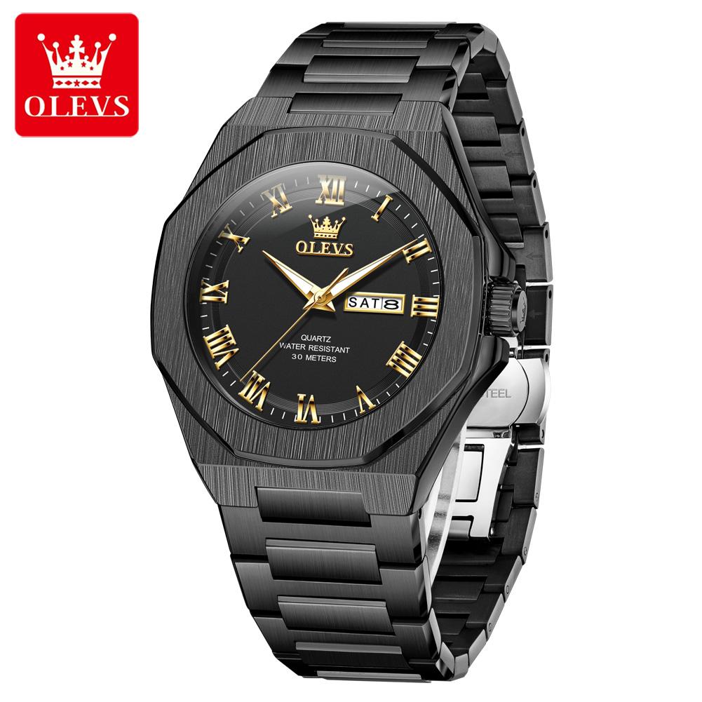 OLEVS Luxury Man Watch Classic Fashion Roman scale Dual Calendar Waterproof Luminous Stainless Steel Original Quartz Wristwatch